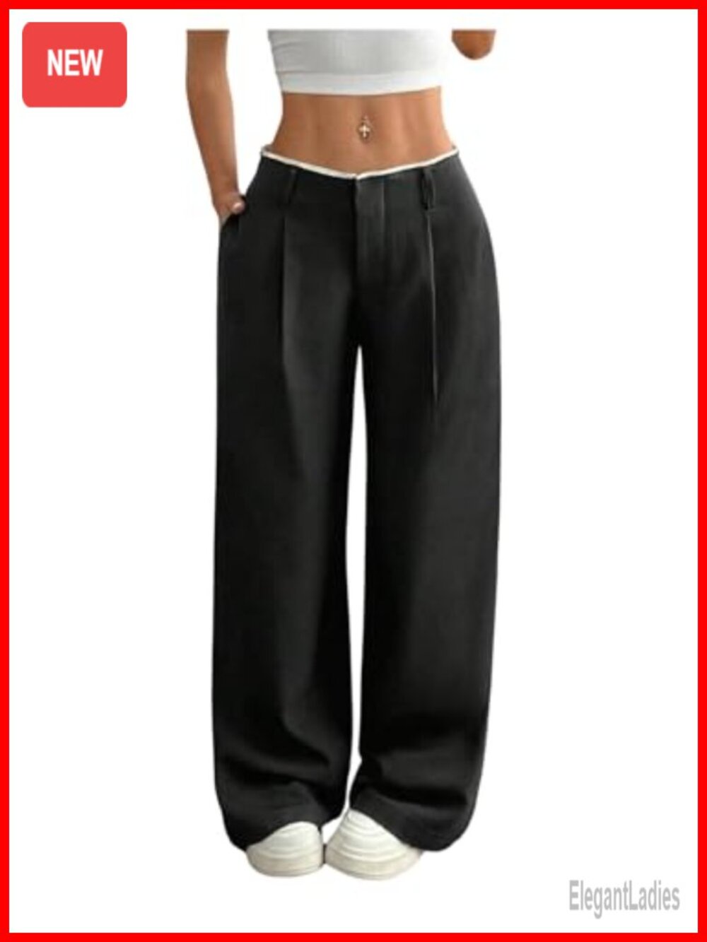 Women's Wide Leg Pleated Dress Pants Low Rise Business Casual Slacks
